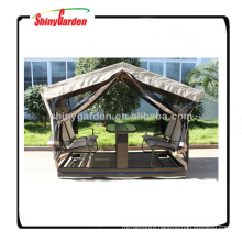 Outdoor designer swing garden gazebo inside rocking chair and table